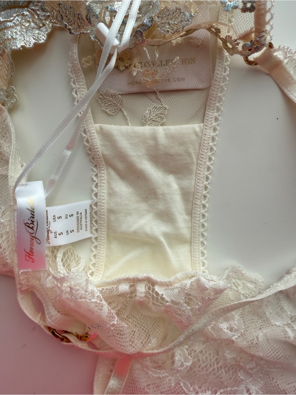 Honey birdette Set Whitney lingerie new ivory bra 30g sister 10e 32ddd panty S - Picture 6 of 7